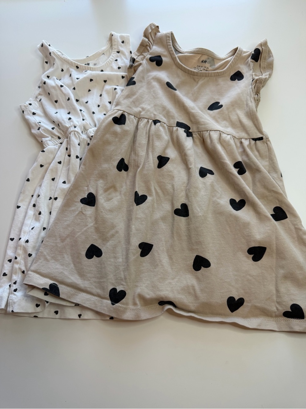 H&M Girls' Sleeveless Heart Print Dresses - Beige and White